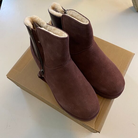 NIB BEARPAW Stacey Ankle Zip Up Suede Leather Shearling NeverWet Boot 8 - Picture 3 of 6